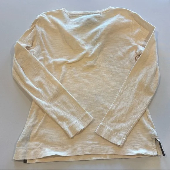 LAUREN RALPH LAUREN Off White Long Sleeve Women’s T-shirt with Brown Suede Med - Picture 4 of 10
